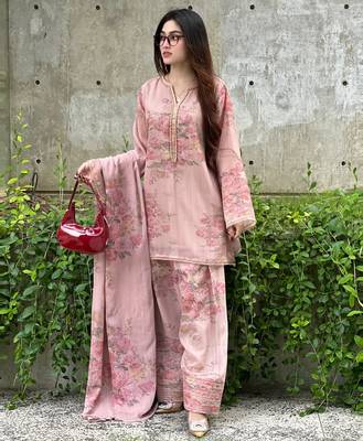 Light-pink faux georgette printed farshi salwar set 1