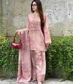 Light-pink faux georgette printed farshi salwar set