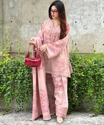 Light-pink faux georgette printed farshi salwar set 2