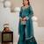 Teal silk blend embroidered palazzo set