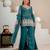 Teal silk blend embroidered palazzo set