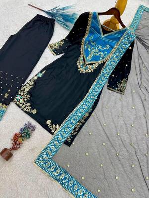 Black cotton poly embroidered palazzo set 4