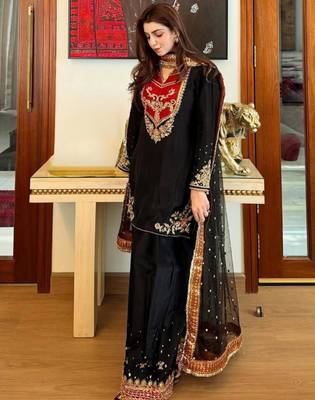 Black cotton poly embroidered palazzo set 2