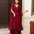 Dark-wine cotton poly embroidered palazzo set