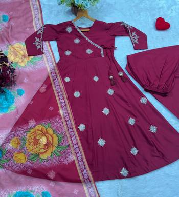 Dark-wine cotton poly embroidered palazzo set 3