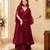 Dark-wine cotton poly embroidered palazzo set