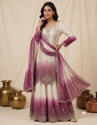 Multicolor faux georgette embroidered palazzo set 1