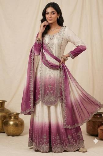 Multicolor faux georgette embroidered palazzo set