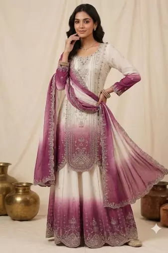 Multicolor faux georgette embroidered palazzo set