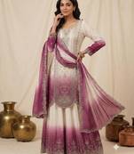 Multicolor faux georgette embroidered palazzo set