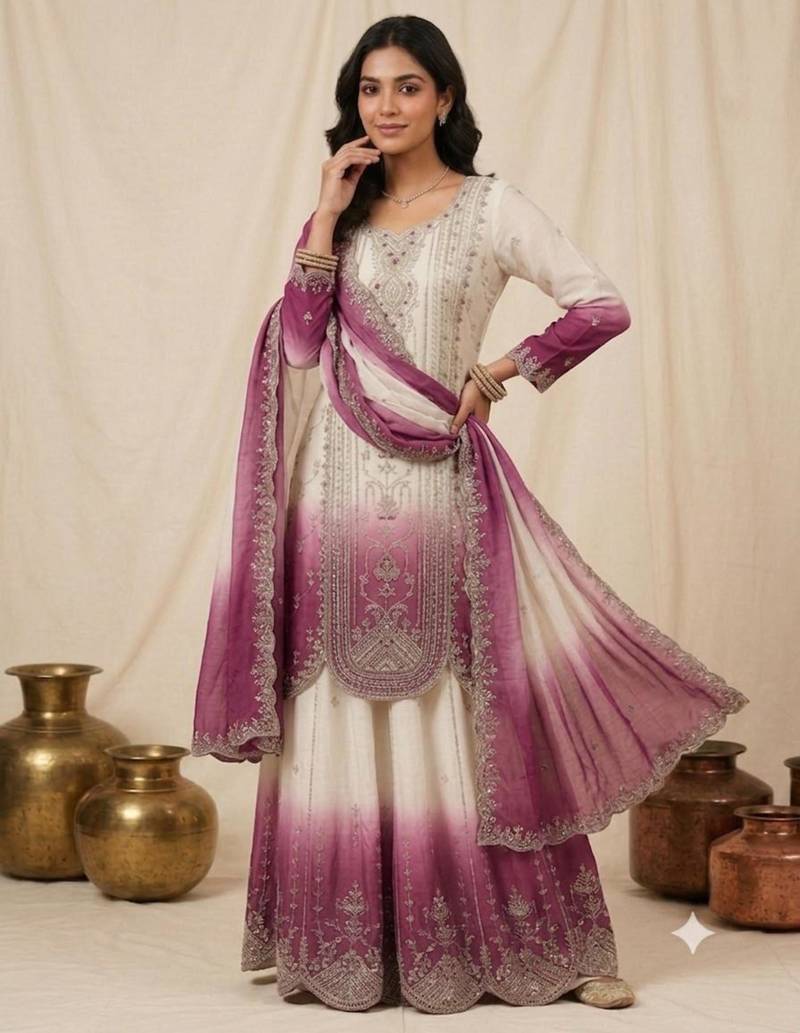 Multicolor faux georgette embroidered palazzo set