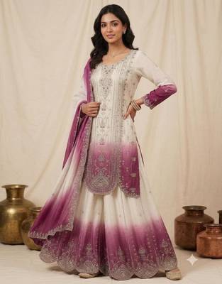 Multicolor faux georgette embroidered palazzo set 2