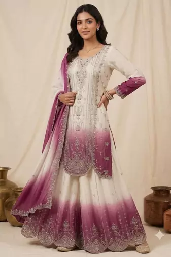 Multicolor faux georgette embroidered palazzo set