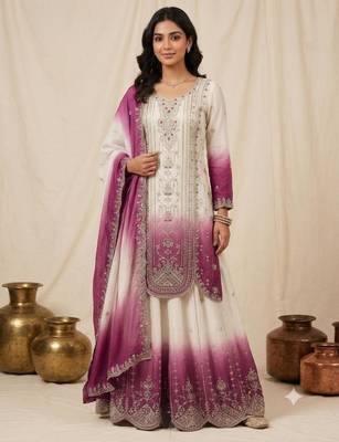 Multicolor faux georgette embroidered palazzo set 3