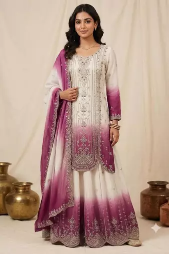 Multicolor faux georgette embroidered palazzo set