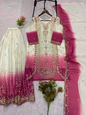 Multicolor faux georgette embroidered palazzo set 4