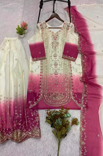 Multicolor faux georgette embroidered palazzo set