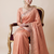 appealing peach-coral embroidery work with real bits work banarasi silk blend indian saree with blouse