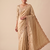 engaging beige-gold embroidery work with real bits work banarasi silk blend indian designer wedding saree