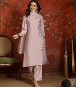 Mauve embroidered silk blend 3-piece suit set