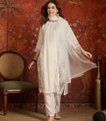 Off white embroidered silk blend 3-piece suit set