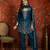 Navy blue embroidered silk blend 3-piece suit set