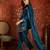 Navy blue embroidered silk blend 3-piece suit set