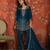 Navy blue embroidered silk blend 3-piece suit set