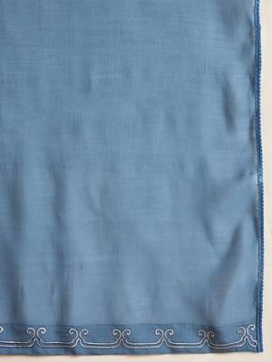 Blue embroidered chanderi silk 3-piece suit set 5