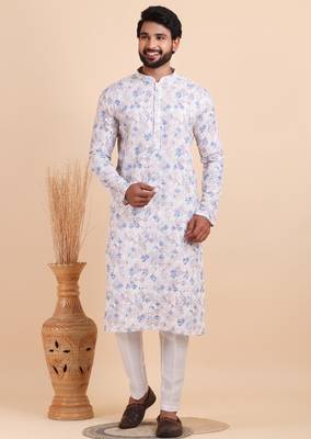Men croset work embroidery with digital print kurta set 1