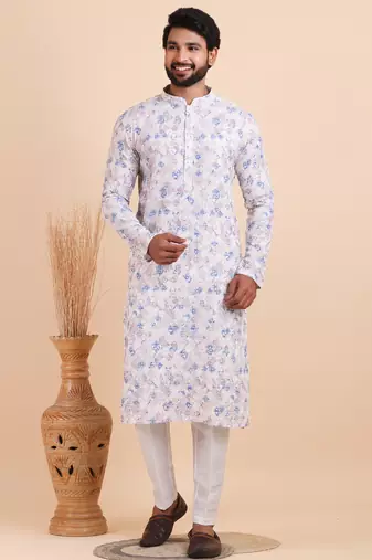 Men croset work embroidery with digital print kurta set