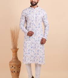 Men croset work embroidery with digital print kurta set