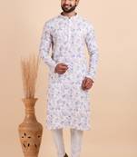 Men croset work embroidery with digital print kurta set