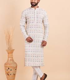 Men croset work embroidery with digital print kurta set