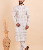 Men croset work embroidery with digital print kurta set