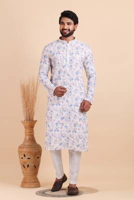Men croset work embroidery with digital print kurta set 2