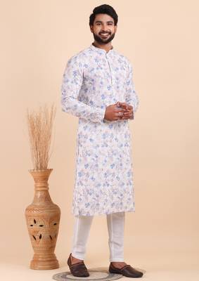 Men croset work embroidery with digital print kurta set 3