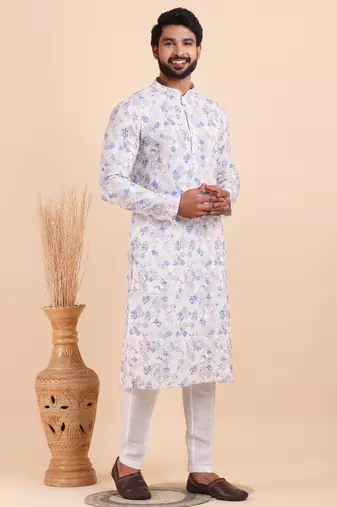 Men croset work embroidery with digital print kurta set