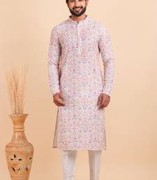 Men croset work embroidery with digital print kurta set