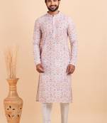 Men croset work embroidery with digital print kurta set