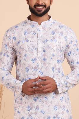 Men croset work embroidery with digital print kurta set 4