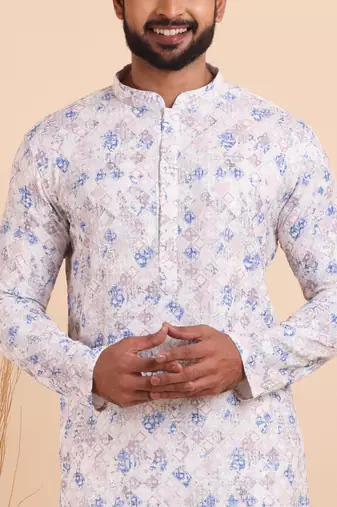Men croset work embroidery with digital print kurta set