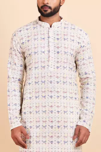 Men croset work embroidery with digital print kurta set