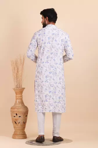 Men croset work embroidery with digital print kurta set