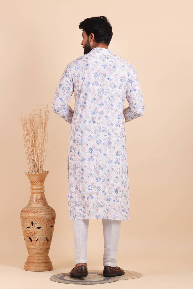 Men croset work embroidery with digital print kurta set