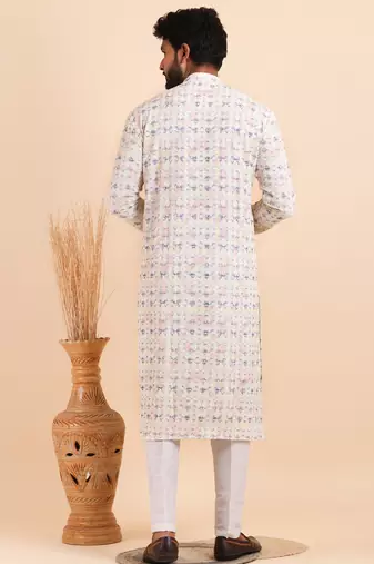 Men croset work embroidery with digital print kurta set