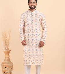 Men croset work embroidery with digital print kurta set