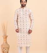Men croset work embroidery with digital print kurta set