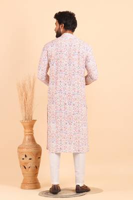 Men croset work embroidery with digital print kurta set 5