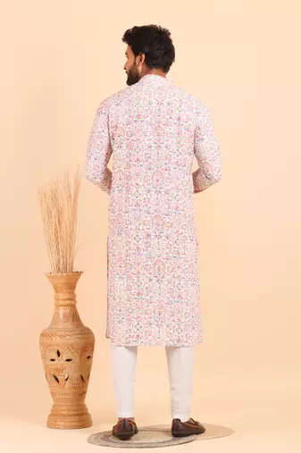 Men croset work embroidery with digital print kurta set